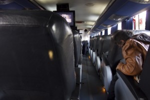 Our steward (wearing a suit) on the bus from Bariloche to Mendoza.
